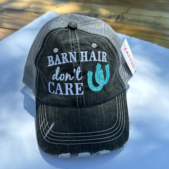 Katydid Accessories - Barn Hair Don't Care Trucker Hat Distressed Adjustable Black Mesh Back KatyDID